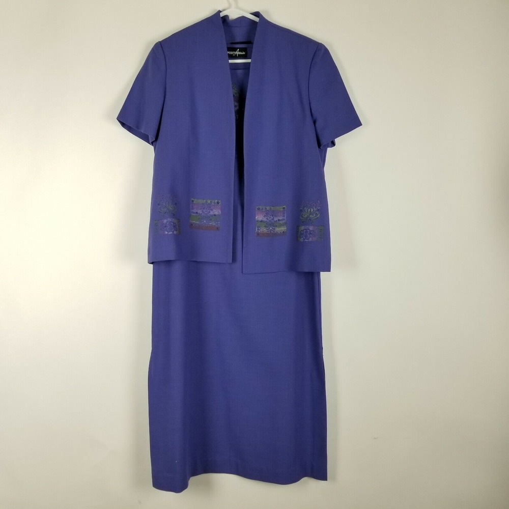 Positive Attitude Women's Dress and Jacket Size 10 Purple Floral Edge Career